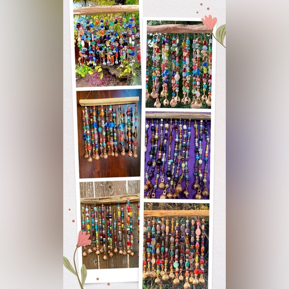 Glass Beads & Bells Wind Chime Sun Catcher Mobile With Driftwood Made To Order - Picture 7 of 10